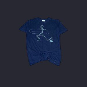 Quiksilver graphic tee with a surfing skeleton design, in blue and white